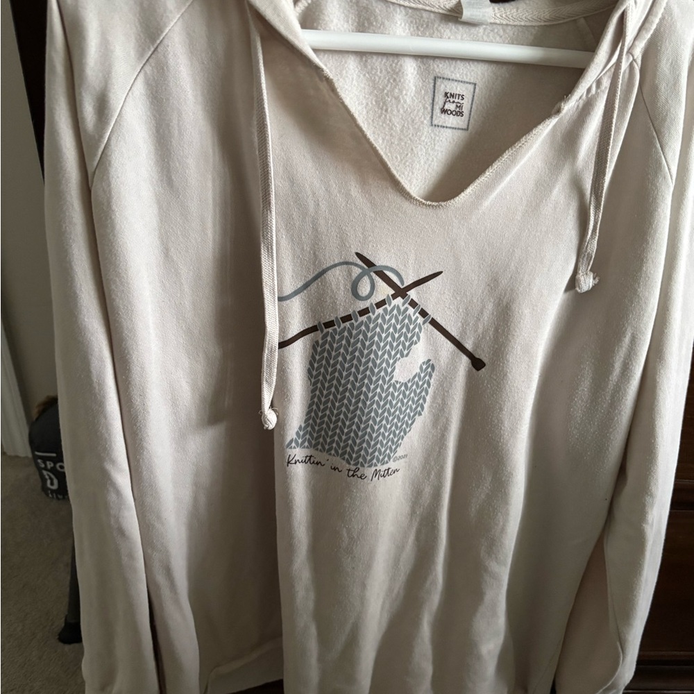 Knittin in the Mitten cream hoodie